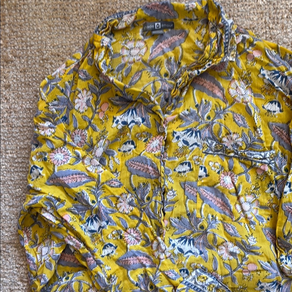Shade Amour Women’s Yellow Floral/Paisley  Indian Cotton Pajamas set, One Size - Picture 3 of 7